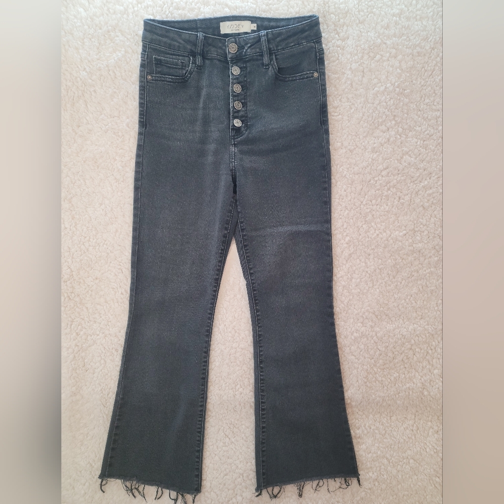Hidden Jeans Happi High Rise Exposed Button Fly Flare Black Denim Size 28 EUC